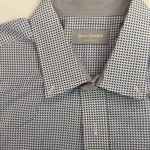 Hickey Freeman Men's Blue and White Patterned Dress Shirt